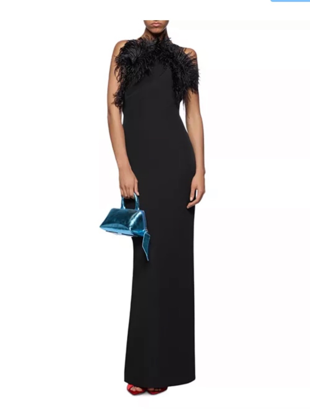 The Attico Black Feather-Trim Halter Maxi Dress